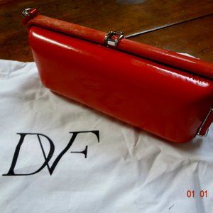 Vintage Dianne Von Furstenberg POP ORANGE CORYN PATENT LEATHER CLUTCH